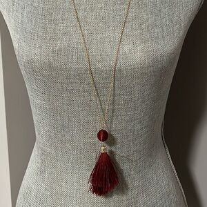 Long Tassel Necklace Burgundy and Gold
